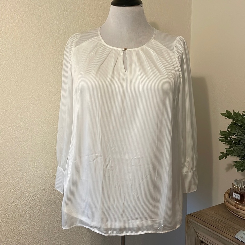 Lane Bryant White Blouse with Sheer Pin Stripe Sleeves-Size 18